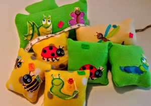 Soft and squishy mini bug pillows in colors kids love. (Not for children under age 3.) Depending on size- to be specified thae prices start at $1.50 and up.