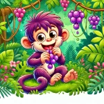 Purple monkey eating grapes